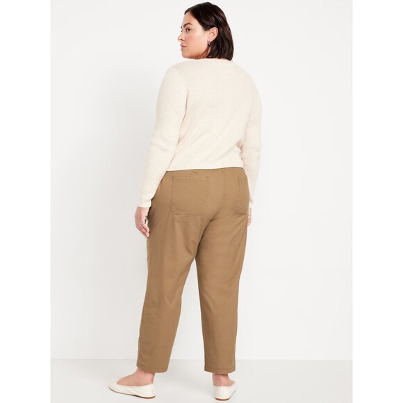 Old Navy OGC Chino Tapered Straight Pants Women 2X Ecru Elastic Waist StretchNEW - Picture 2 of 10